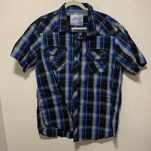 Chalc Men’s Button Down Shirt Size XXL Blue Plaid